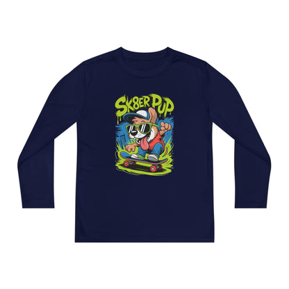 Sk8er Pup Skateboard Youth Long Sleeve Tee — Retro Skate Dog Graphic TEEZOCA
