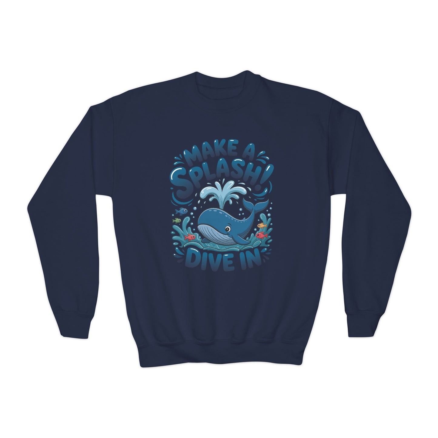 Youth Crewneck Sweatshirt - "Make a Splash! Dive In" Whale Graphic TEEZOCA