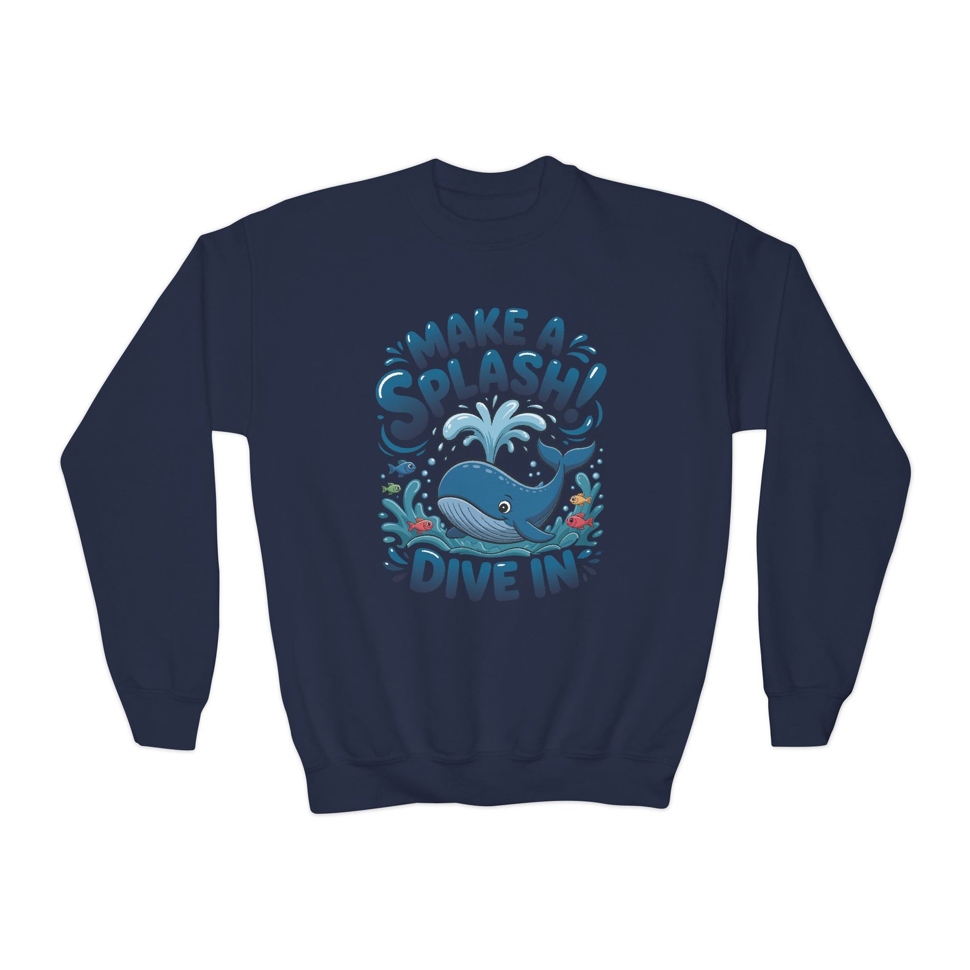 Youth Crewneck Sweatshirt - "Make a Splash! Dive In" Whale Graphic TEEZOCA