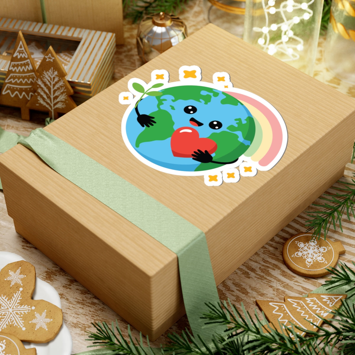 TEEZOCA environmental love sticker kawaii globe with rainbow stars