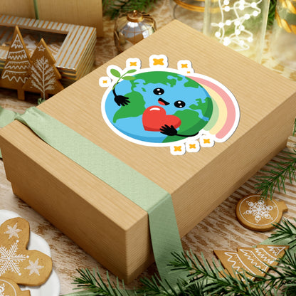 TEEZOCA environmental love sticker kawaii globe with rainbow stars