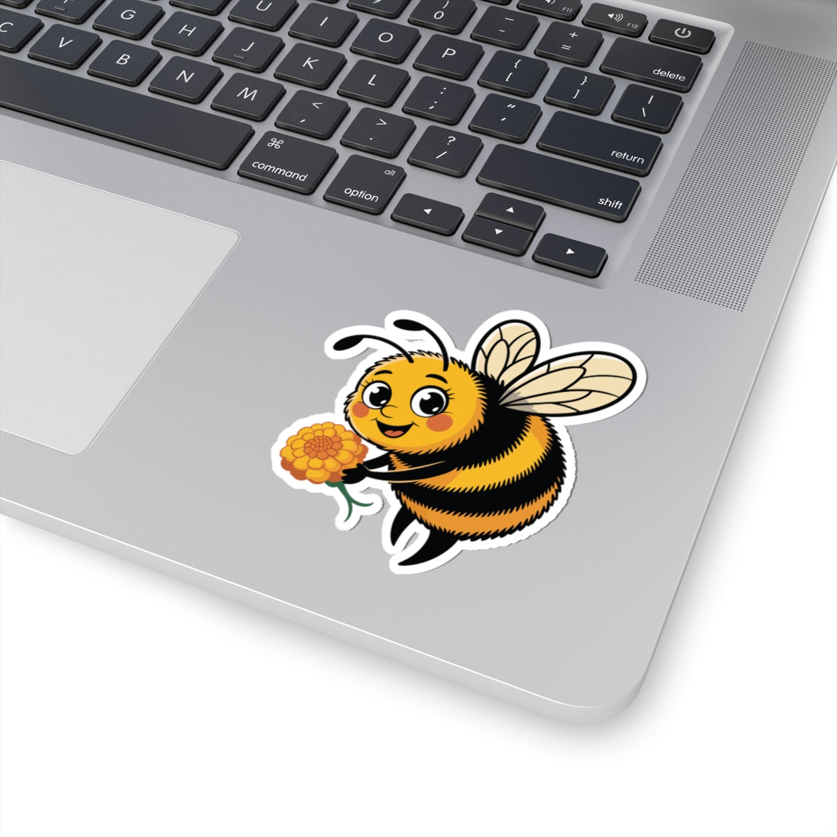 TEEZOCA kawaii bee sticker smiling bumblebee with orange flower design