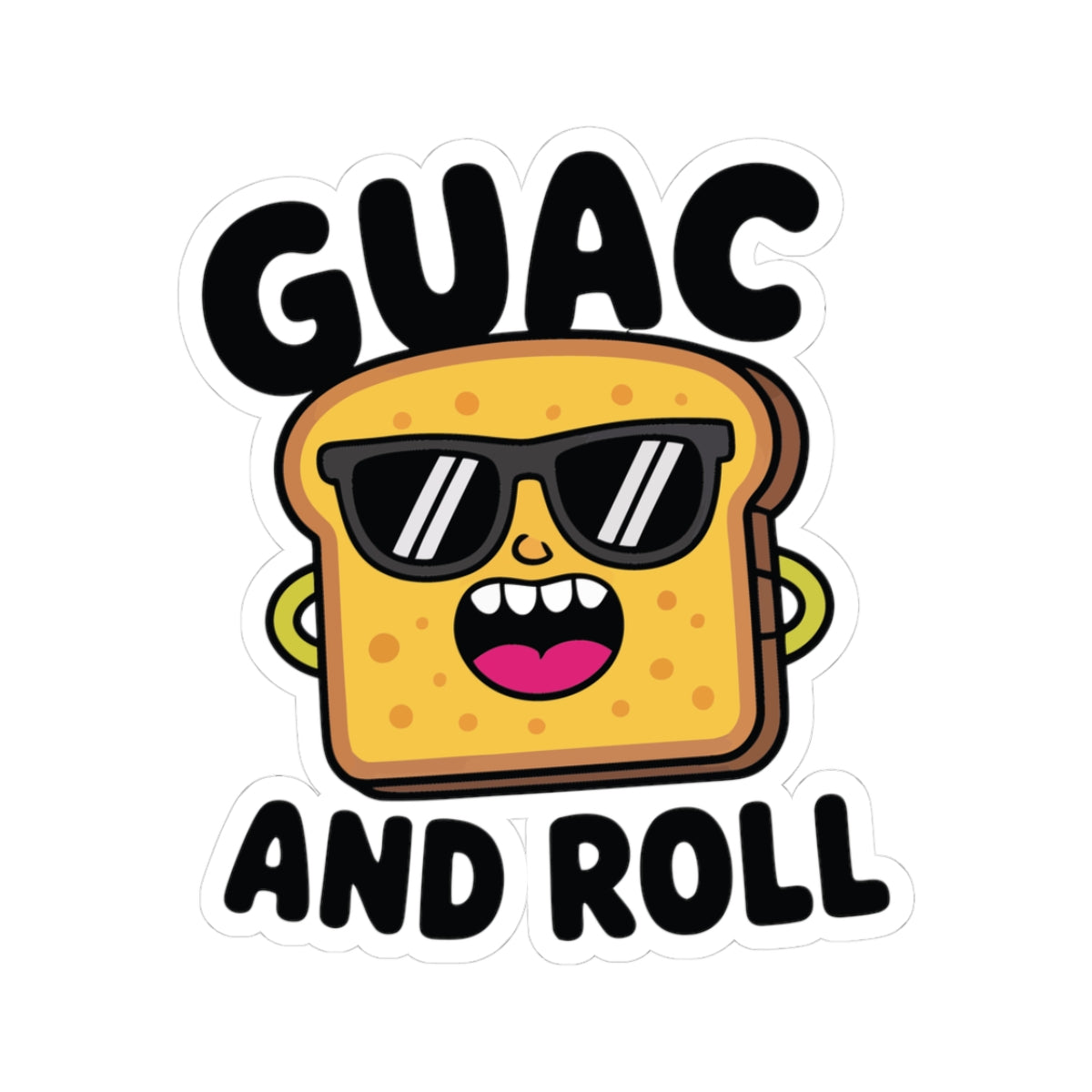 TEEZOCA guacamole cartoon sticker with sunglasses and guac and roll food humor design