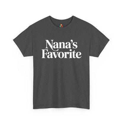  Dark heather gray t‑shirt with crisp white “Nana’s Favorite” print, flat view.​