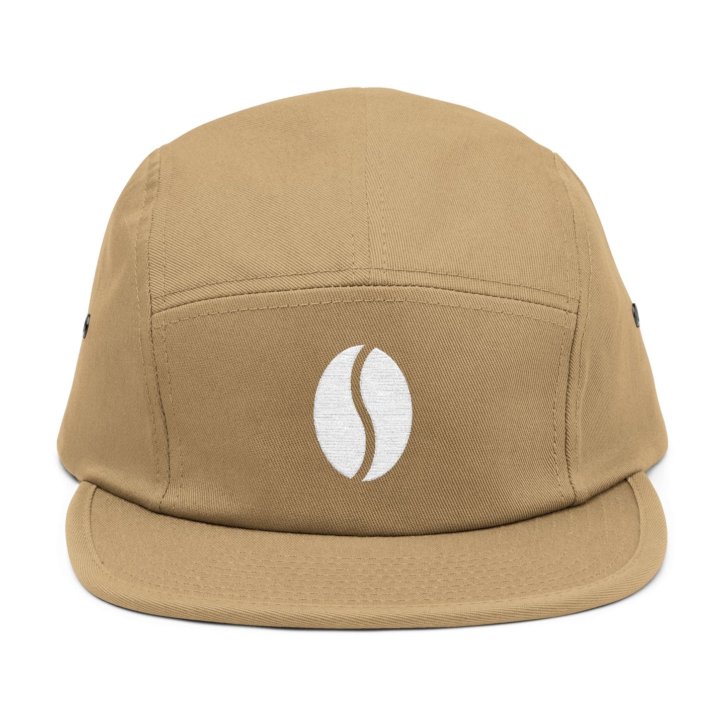 Beige cap. Minimal coffee bean embroidery on 5-panel cap. TEEZOCA