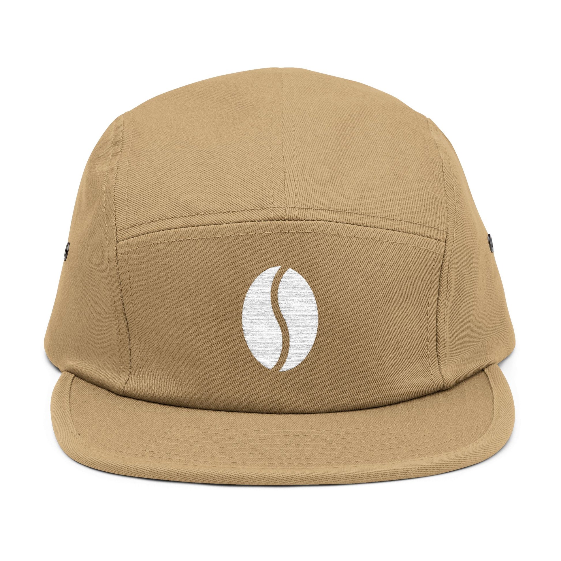 Beige cap. Minimal coffee bean embroidery on 5-panel cap. TEEZOCA