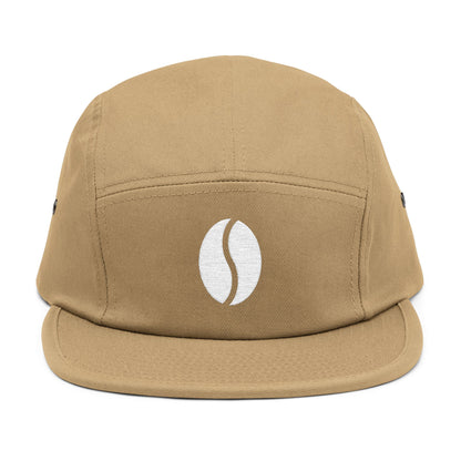 Beige cap. Minimal coffee bean embroidery on 5-panel cap. TEEZOCA