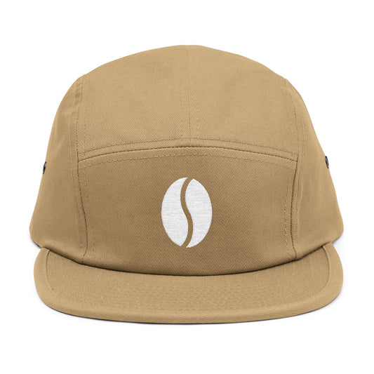 Beige cap. Minimal coffee bean embroidery on 5-panel cap. TEEZOCA
