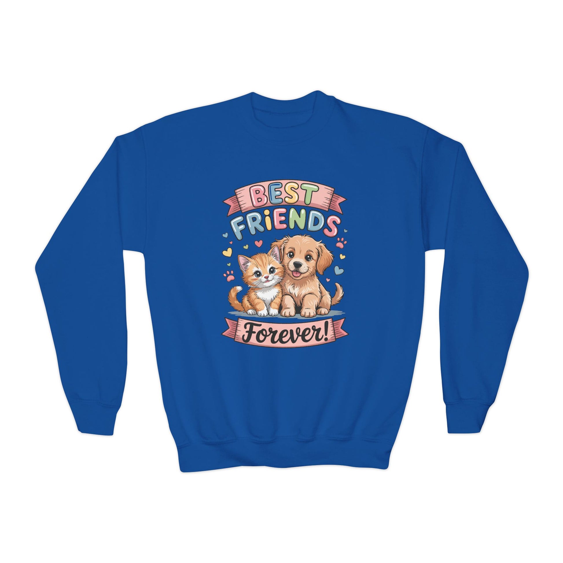 Best Friends Forever Youth Sweatshirt — Cute Puppy & Kitten Kids Crewneck TEEZOCA