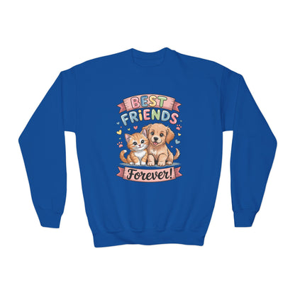 Best Friends Forever Youth Sweatshirt — Cute Puppy & Kitten Kids Crewneck TEEZOCA