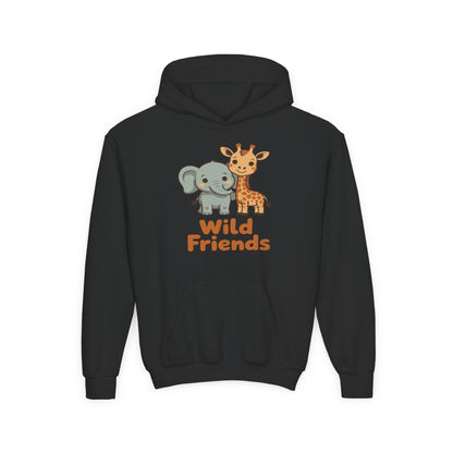 Wild Friends Kids Hoodie – Cute Elephant and Giraffe | TEEZOCA 