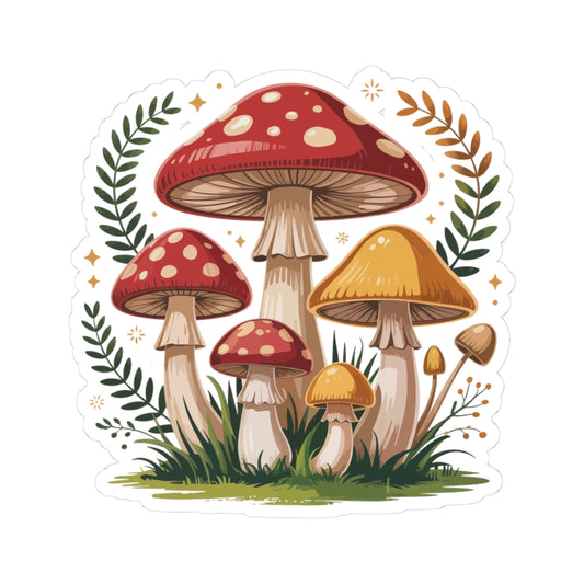 TEEZOCA cute mushroom garden sticker with colorful toadstools and forest plants