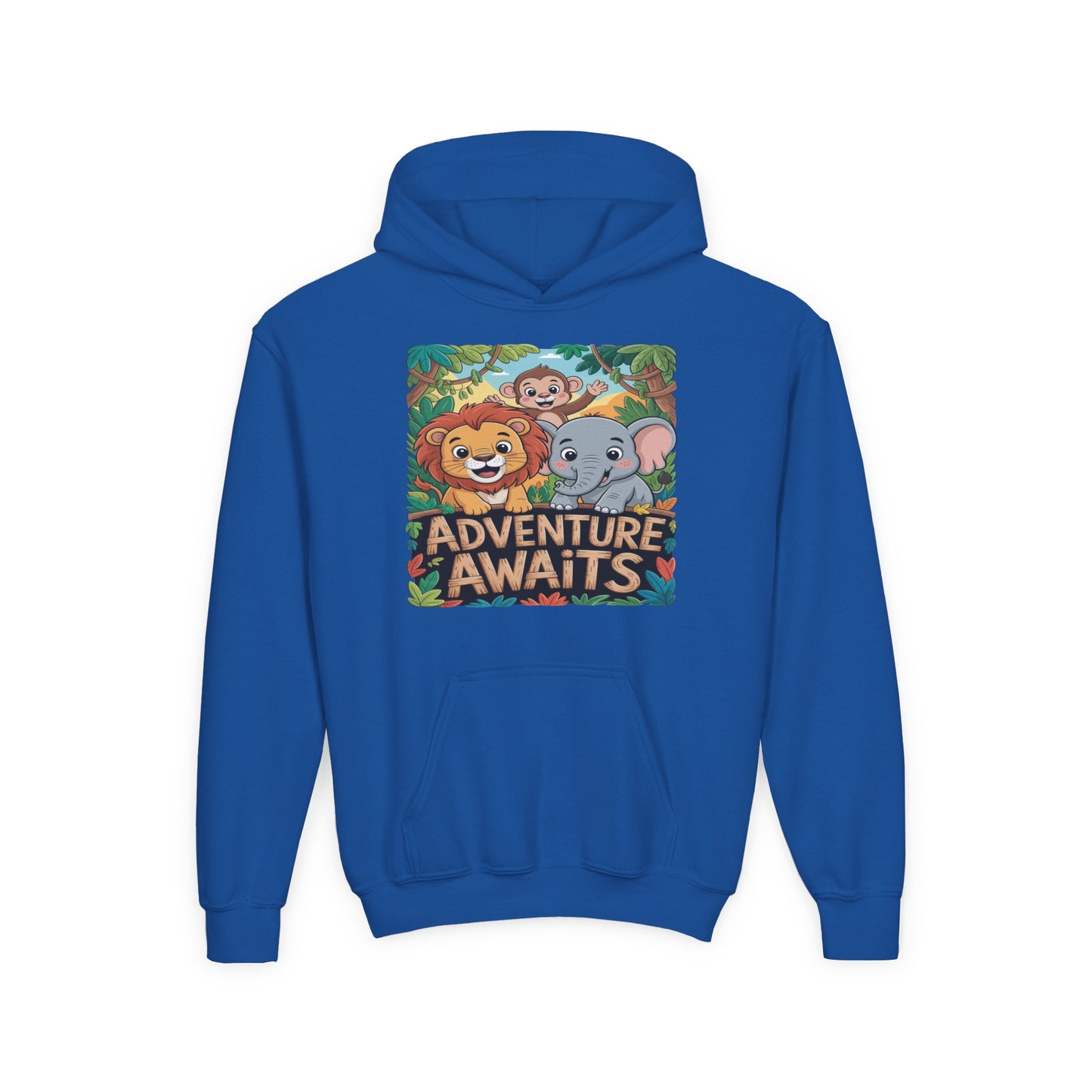 Kids' Hoodie — "Adventure Awaits" Safari Animal Graphic TEEZOCA
