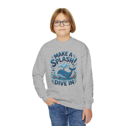 Youth Crewneck Sweatshirt - "Make a Splash! Dive In" Whale Graphic TEEZOCA