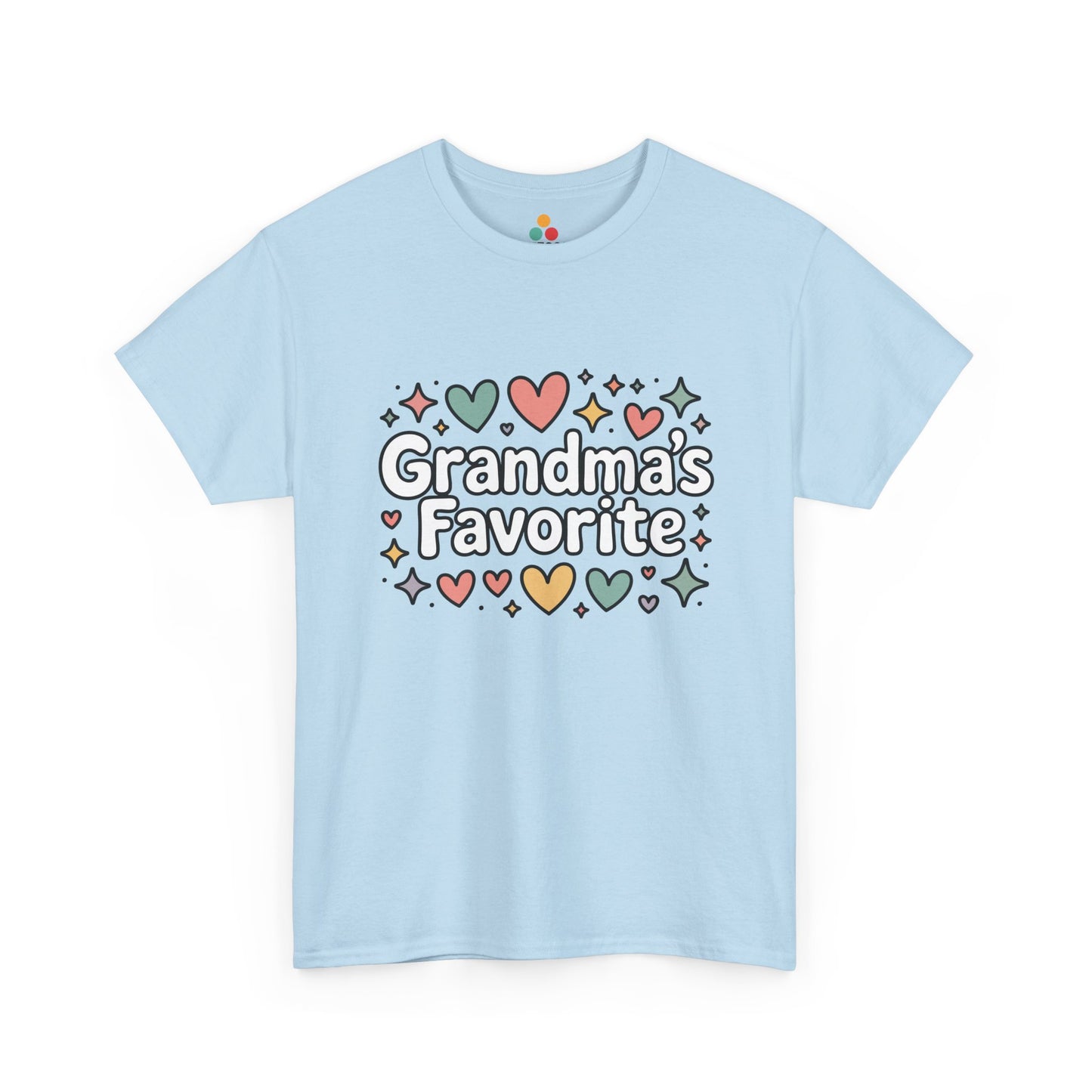 TEEZOCA light blue “Grandma’s Favorite” colorful grandchild t‑shirt displayed flat.