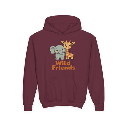Wild Friends Kids Hoodie – Cute Elephant and Giraffe | TEEZOCA 
