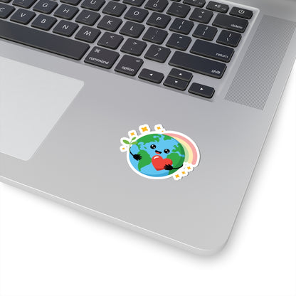 TEEZOCA sustainability sticker smiling planet earth holding red heart