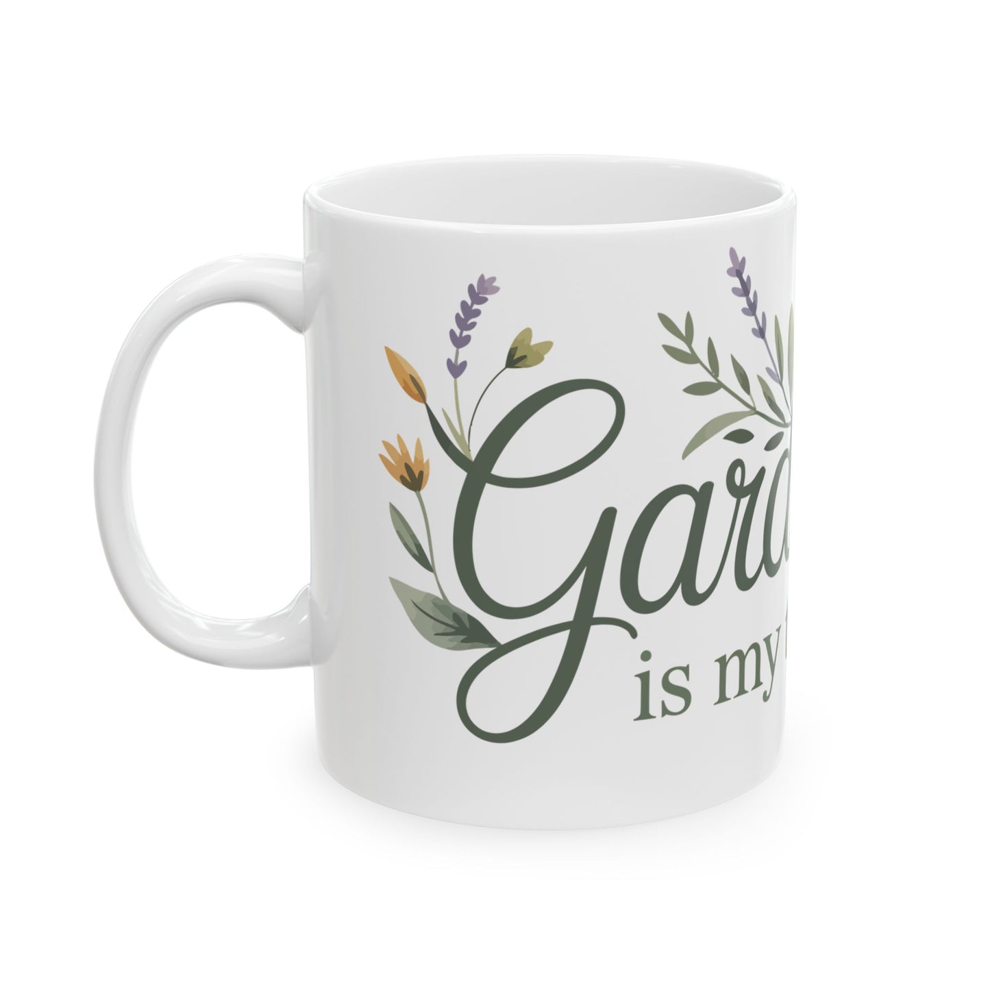 TEEZOCA coffee mug with Gardening Is My Therapy nature-inspired artwork