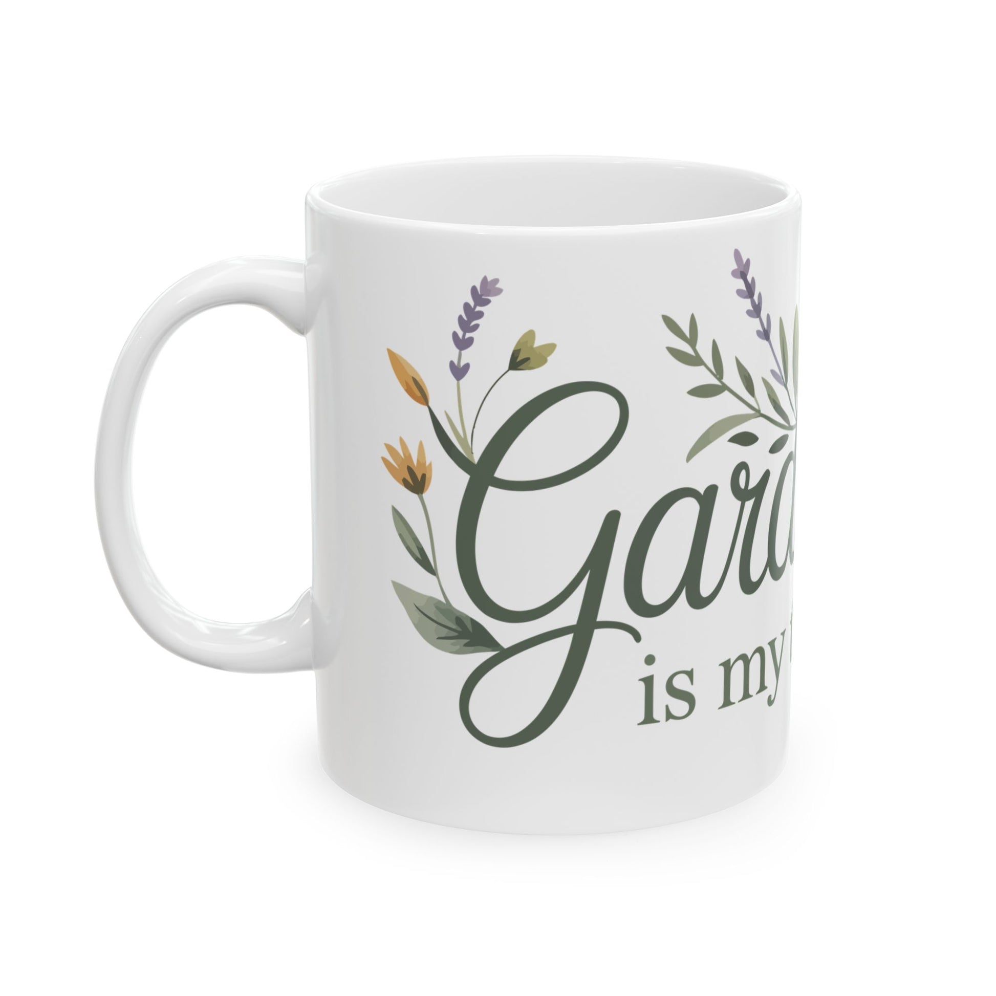 TEEZOCA coffee mug with Gardening Is My Therapy nature-inspired artwork