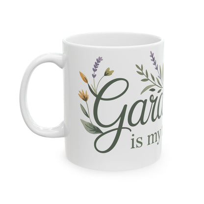 TEEZOCA coffee mug with Gardening Is My Therapy nature-inspired artwork