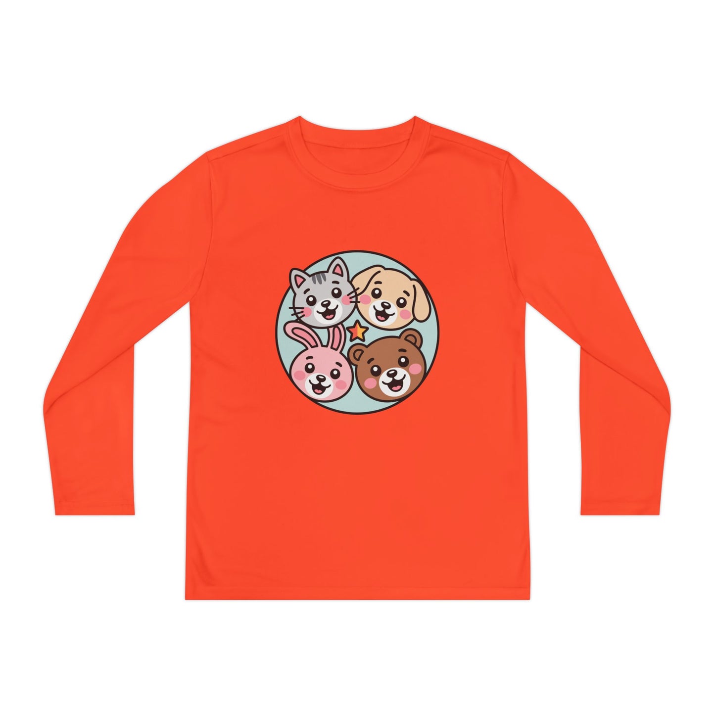Kids Long Sleeve Tee — Cute Animal Friends Circle (Dog, Cat, Bunny, Bear) TEEZOCA