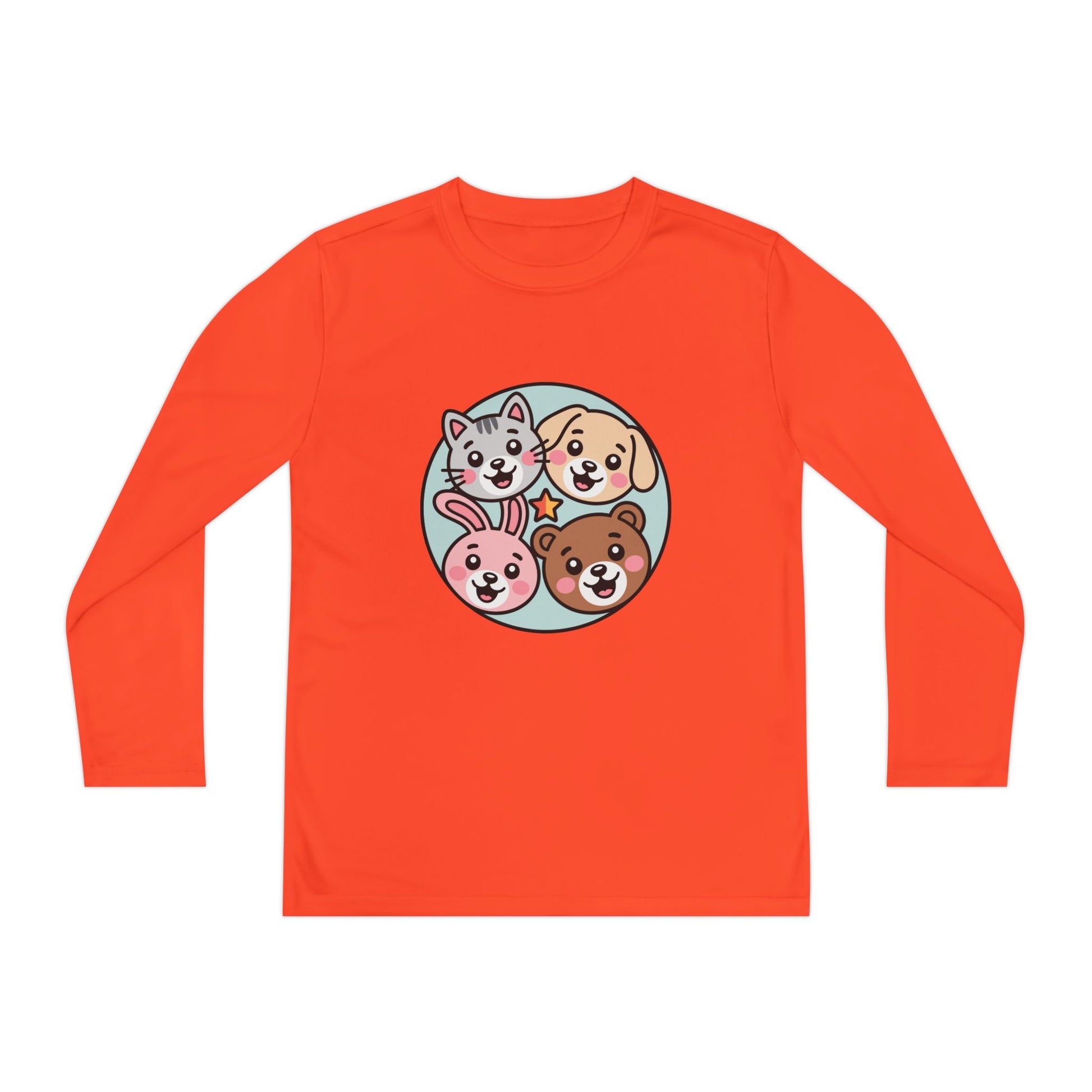 Kids Long Sleeve Tee — Cute Animal Friends Circle (Dog, Cat, Bunny, Bear) TEEZOCA