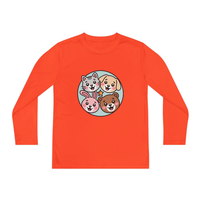 Kids Long Sleeve Tee — Cute Animal Friends Circle (Dog, Cat, Bunny, Bear) TEEZOCA