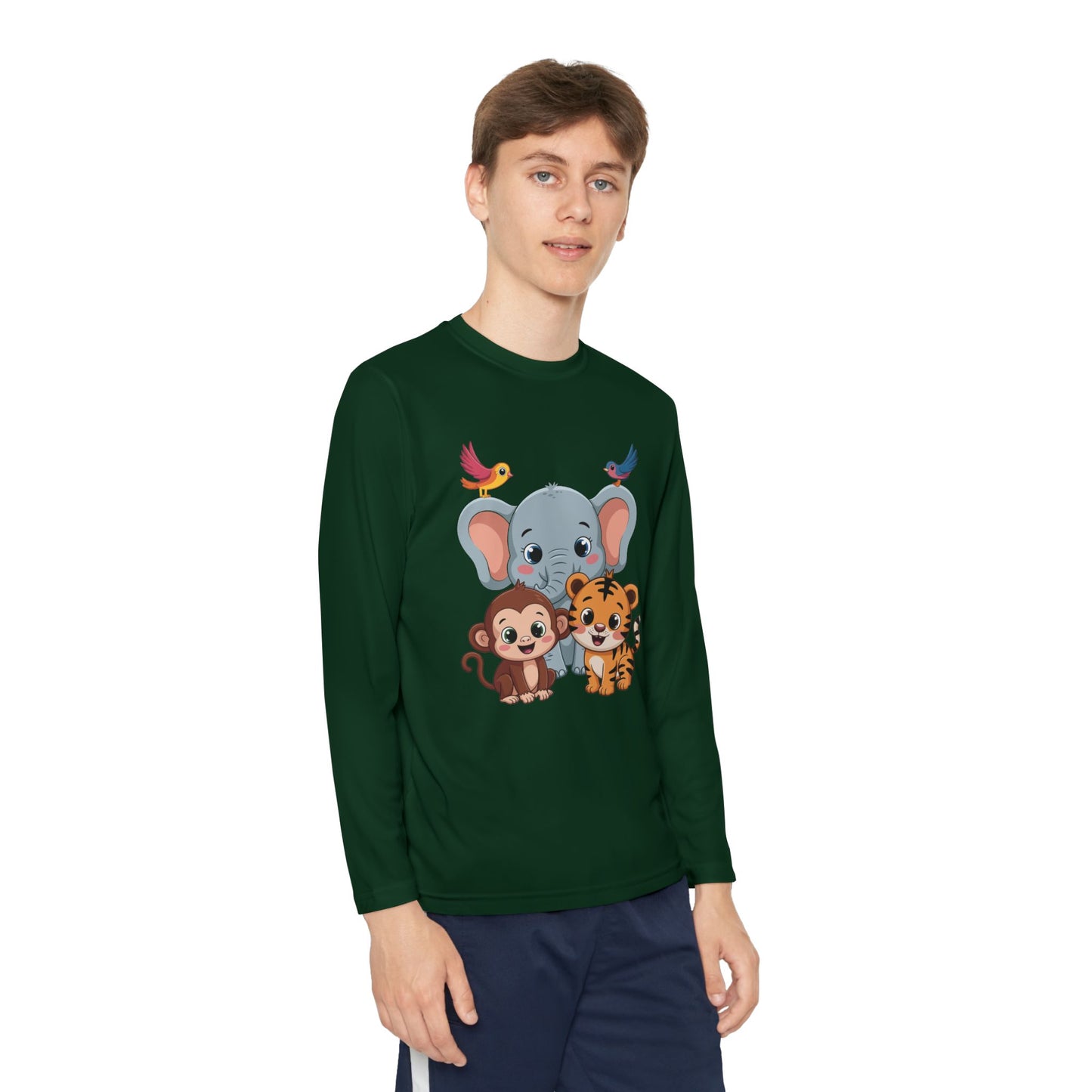 Kids Long Sleeve Tee - Cute Jungle Animals (Elephant, Monkey & Tiger) TEEZOCA