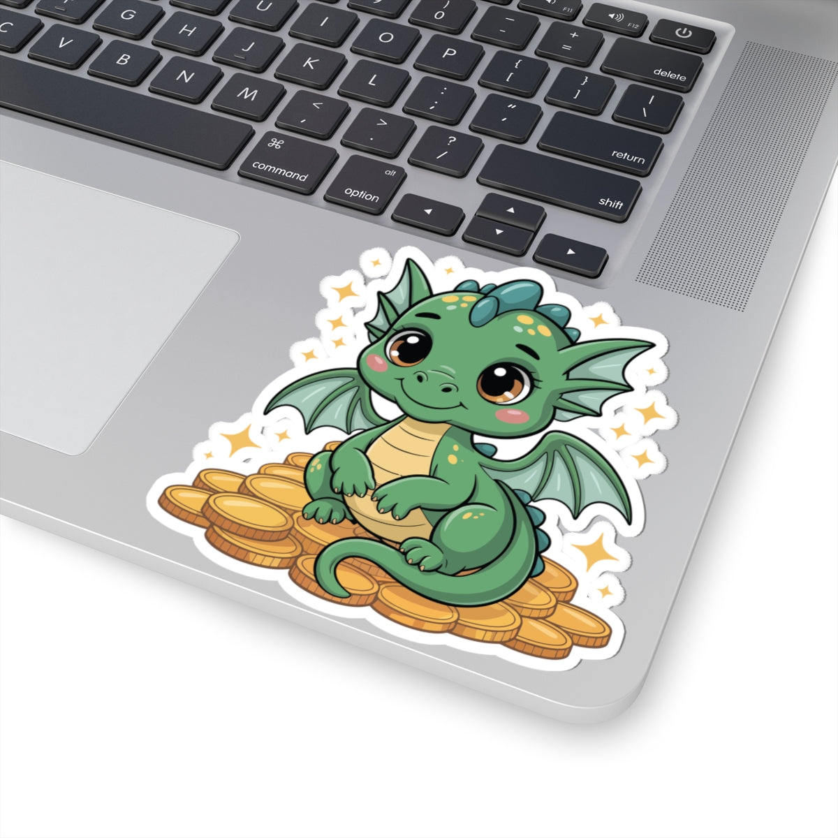 Cute Baby Dragon on Gold Coins — Kiss-Cut Sticker