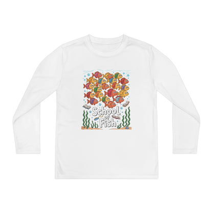 Youth Long Sleeve Tee – "School of Fish" Colorful Kids Graphic Shirt TEEZOCA
