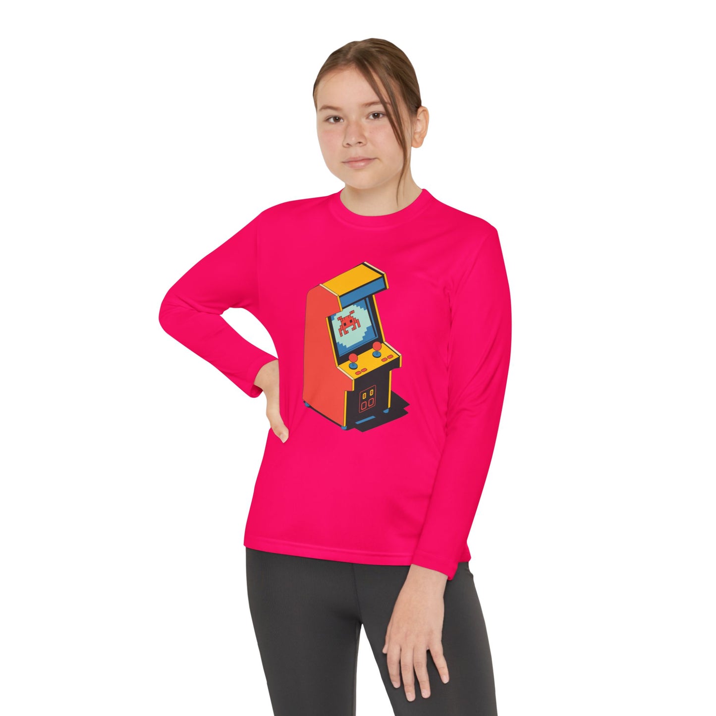 Youth Retro Arcade Long Sleeve Tee — Vintage Arcade Machine Graphic TEEZOCA