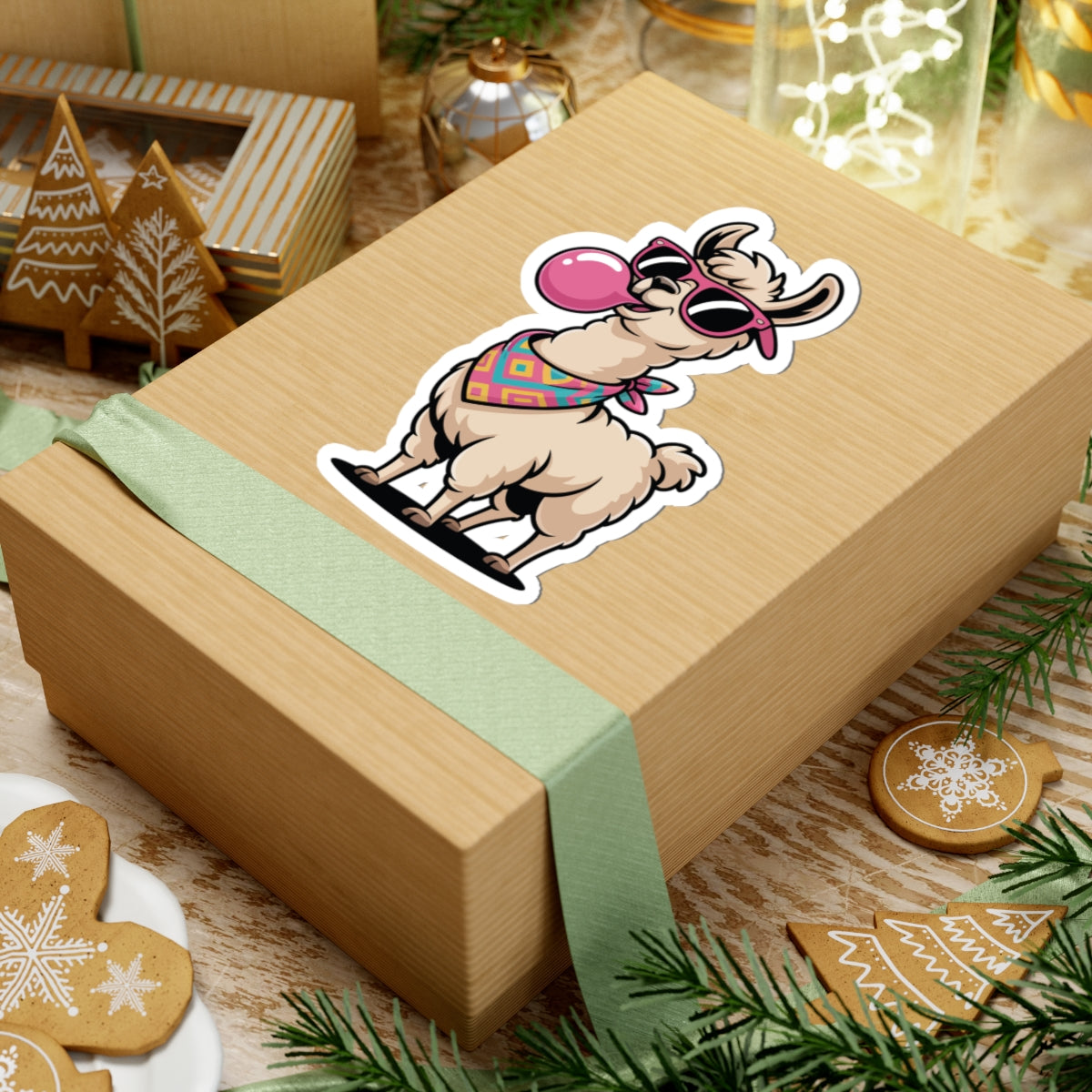 TEEZOCA cute llama sticker with sunglasses and colorful bandana