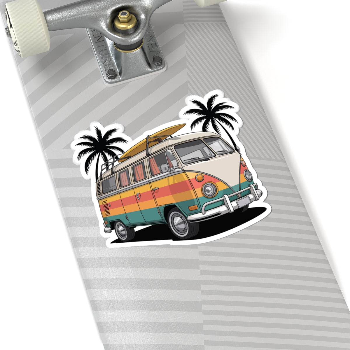 TEEZOCA retro surf van sticker vintage camper with surfboard and palm trees