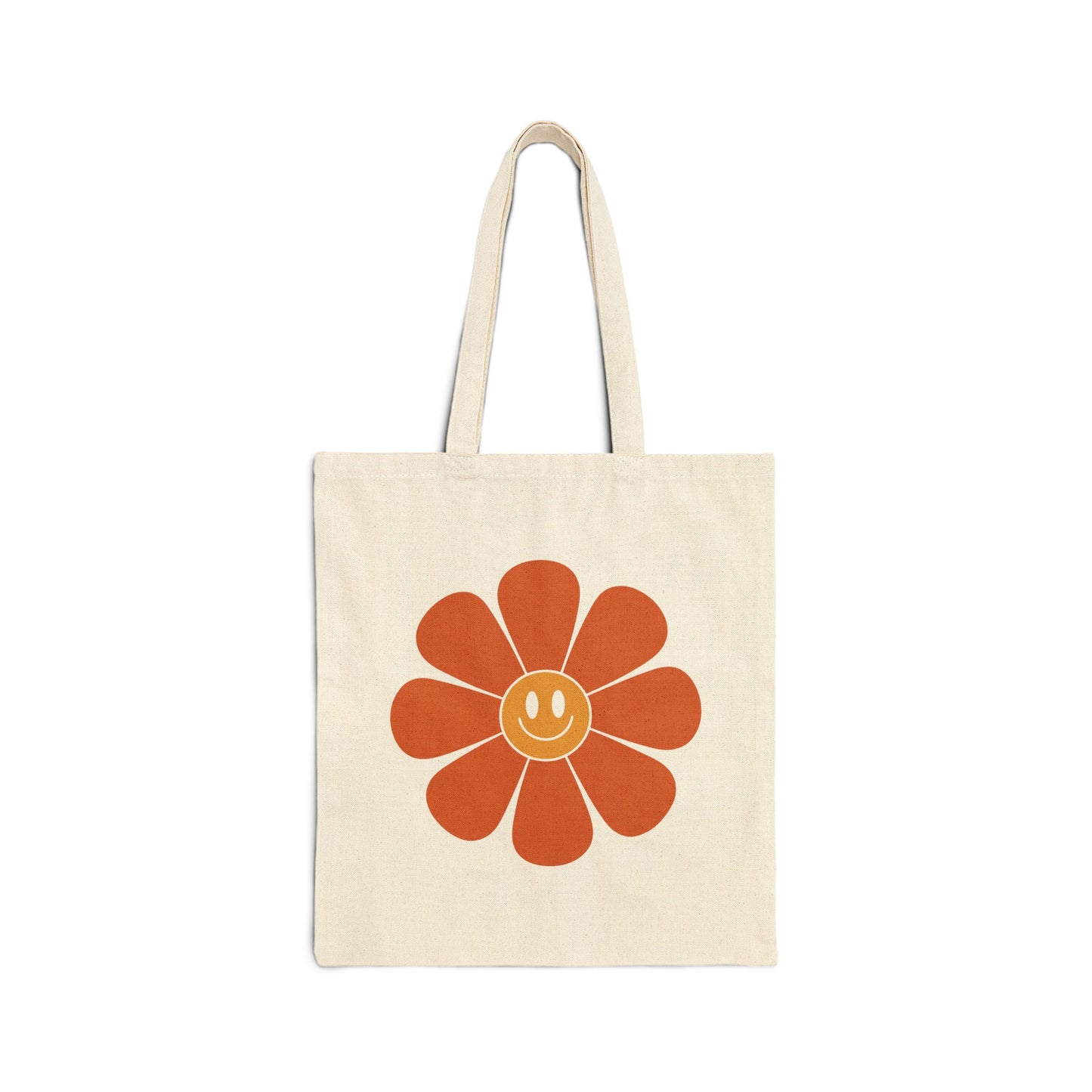 TEEZOCA tote bag with retro smiling flower illustration design
