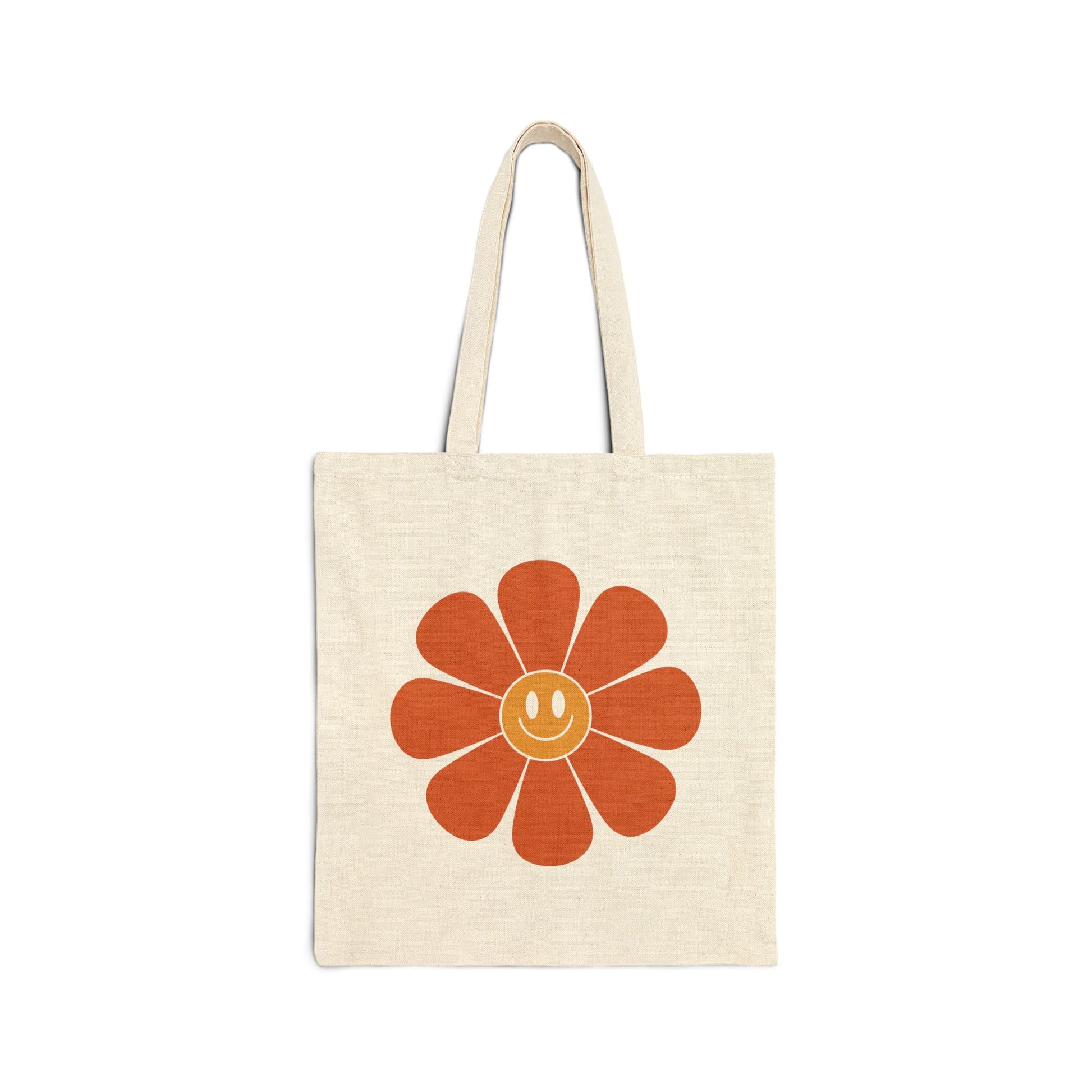 TEEZOCA tote bag with retro smiling flower illustration design