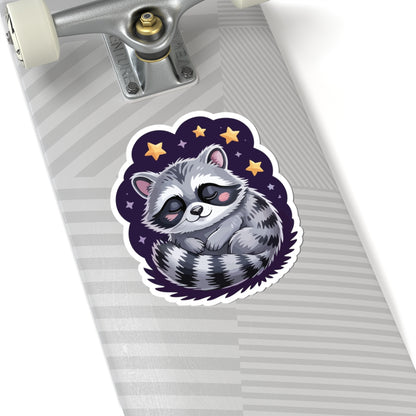 TEEZOCA cute sleeping raccoon sticker with cozy night stars