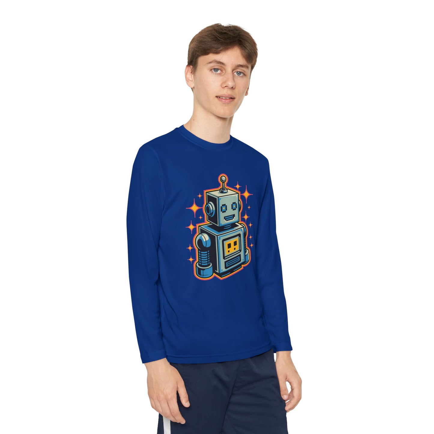 Kids Retro Robot Long Sleeve Tee — Cute Vintage Space Bot Graphic Shirt TEEZOCA