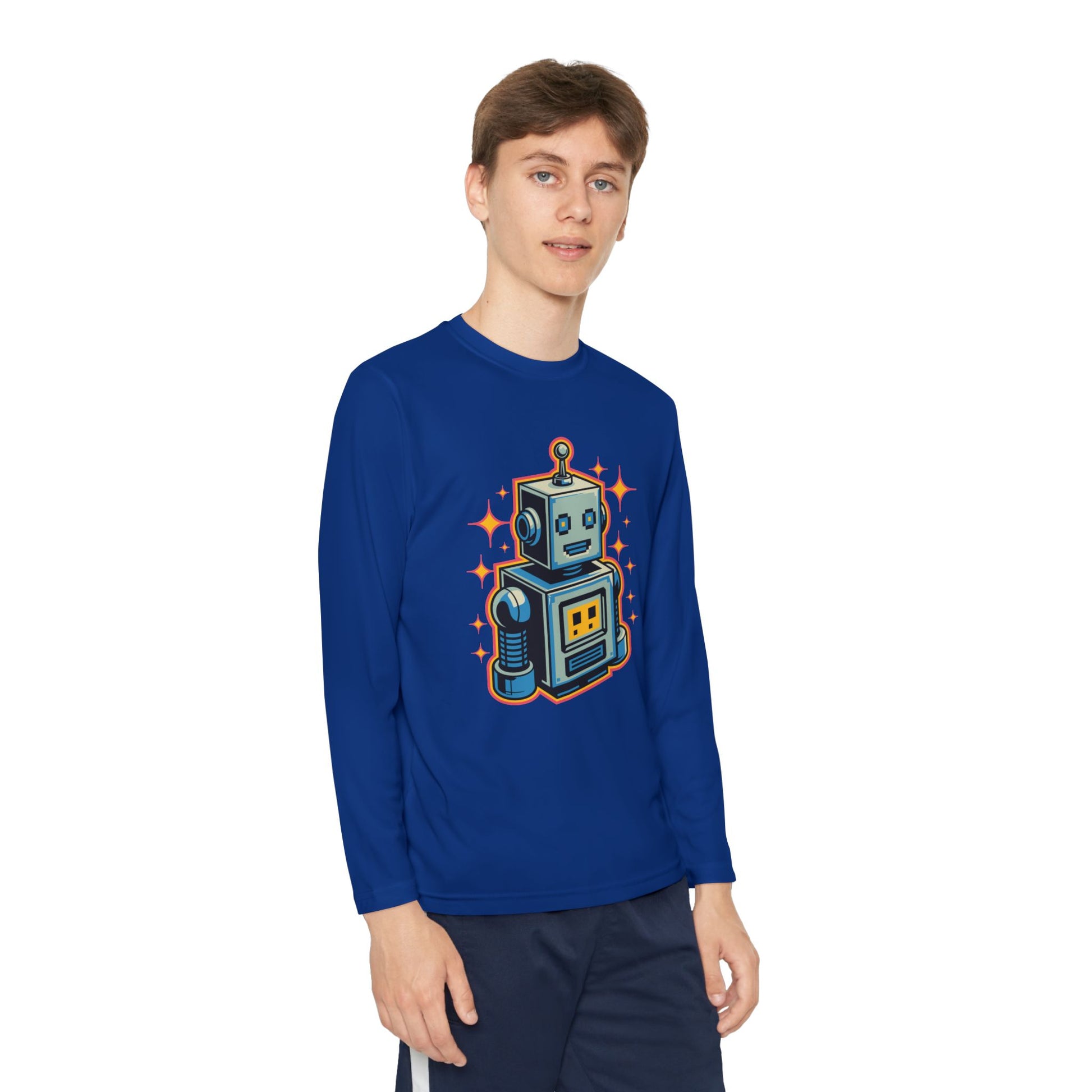 Kids Retro Robot Long Sleeve Tee — Cute Vintage Space Bot Graphic Shirt TEEZOCA