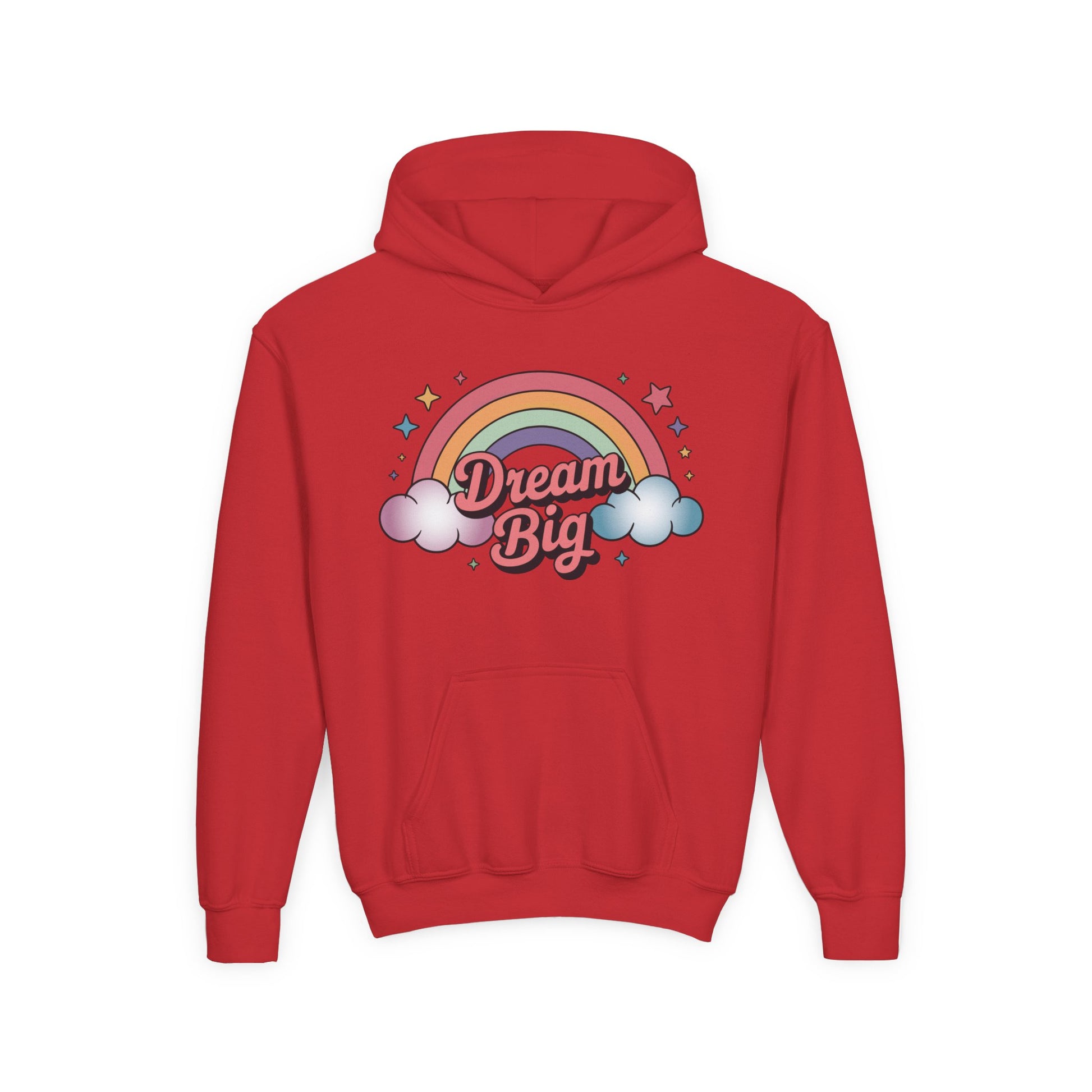 Kids hoodie with Dream Big rainbow and cloud design TEEZOCA