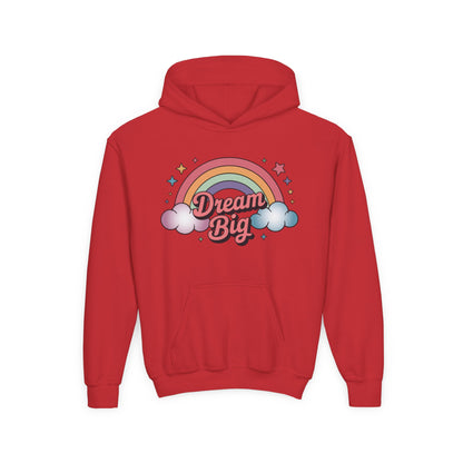 Kids hoodie with Dream Big rainbow and cloud design TEEZOCA