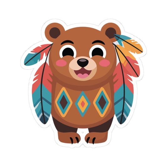 TEEZOCA tribal bear sticker with colorful feathers