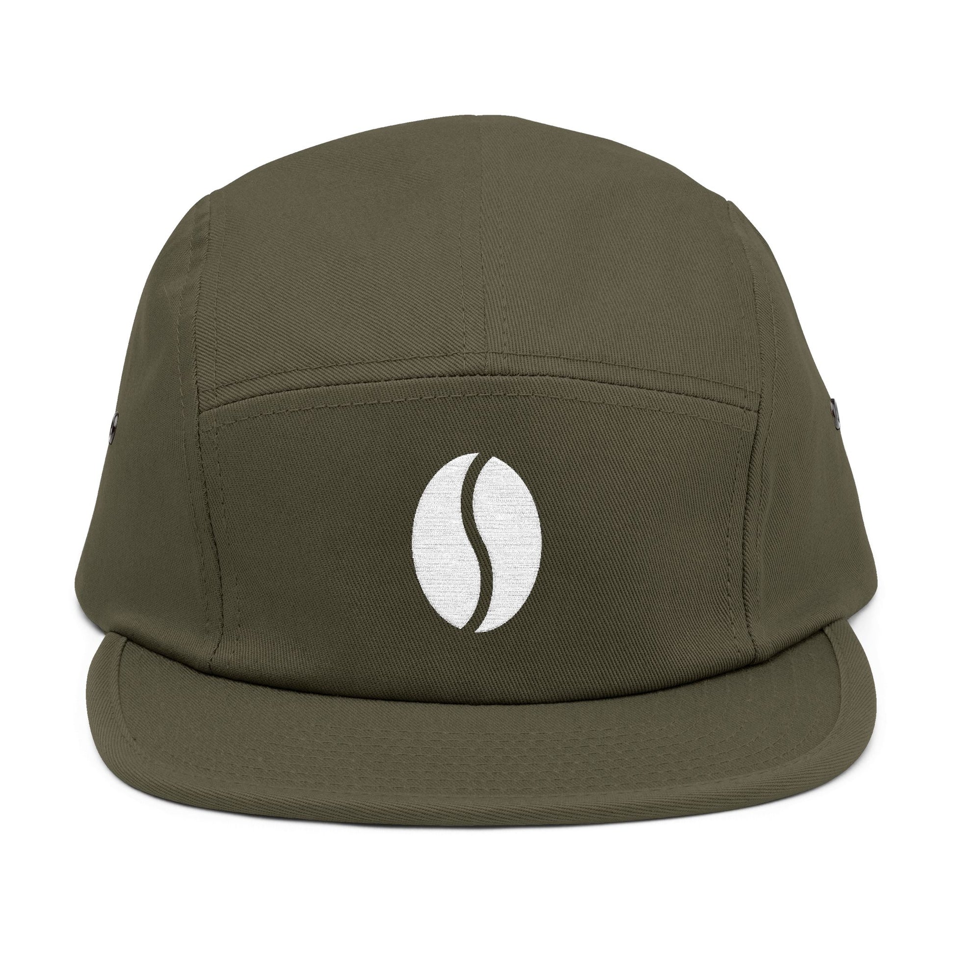 Green cap. Minimal coffee bean embroidery on 5-panel cap. TEEZOCA