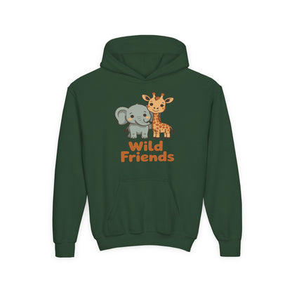 Wild Friends Kids Hoodie – Cute Elephant and Giraffe | TEEZOCA 
