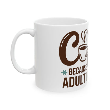 TEEZOCA funny adulting coffee mug with playful lettering
