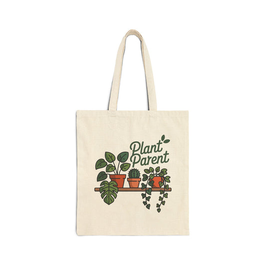 TEEZOCA tote bag featuring Plant Parent text with illustrated potted plants