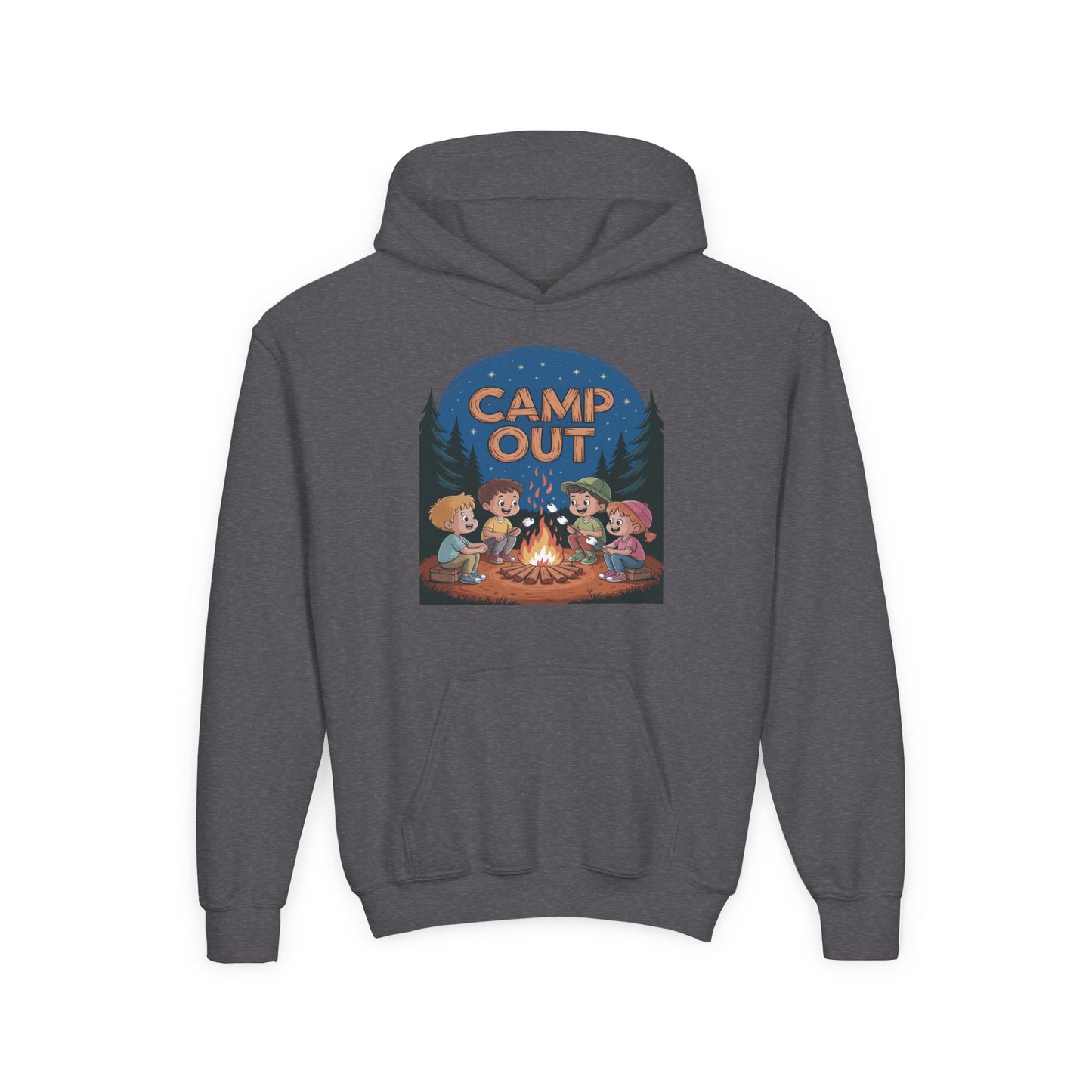 Kids hoodie with Camp Out camping campfire illustration TEEZOCA