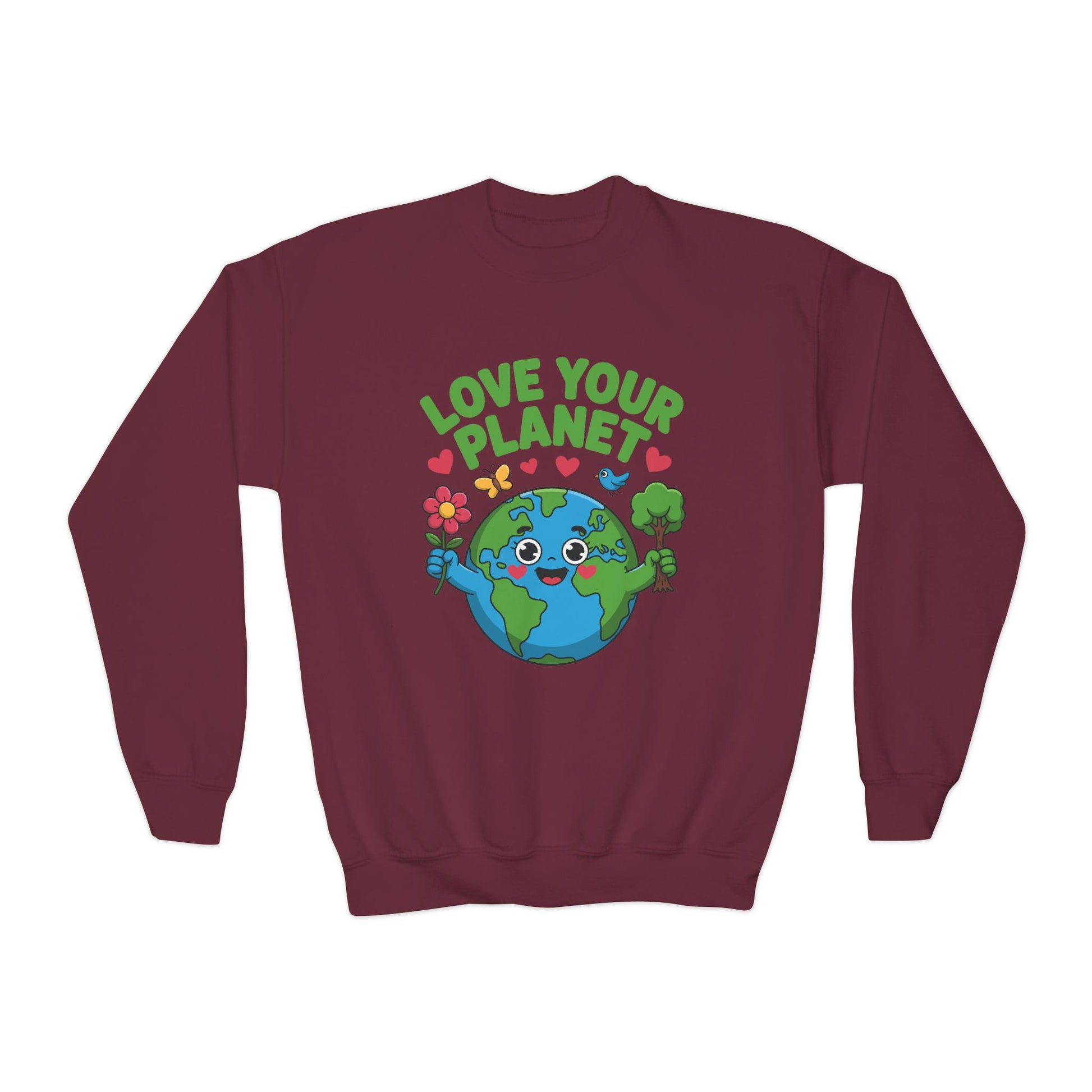 Love Your Planet Youth Sweatshirt — Cute Earth Day Eco-Friendly Kids Crewneck TEEZOCA