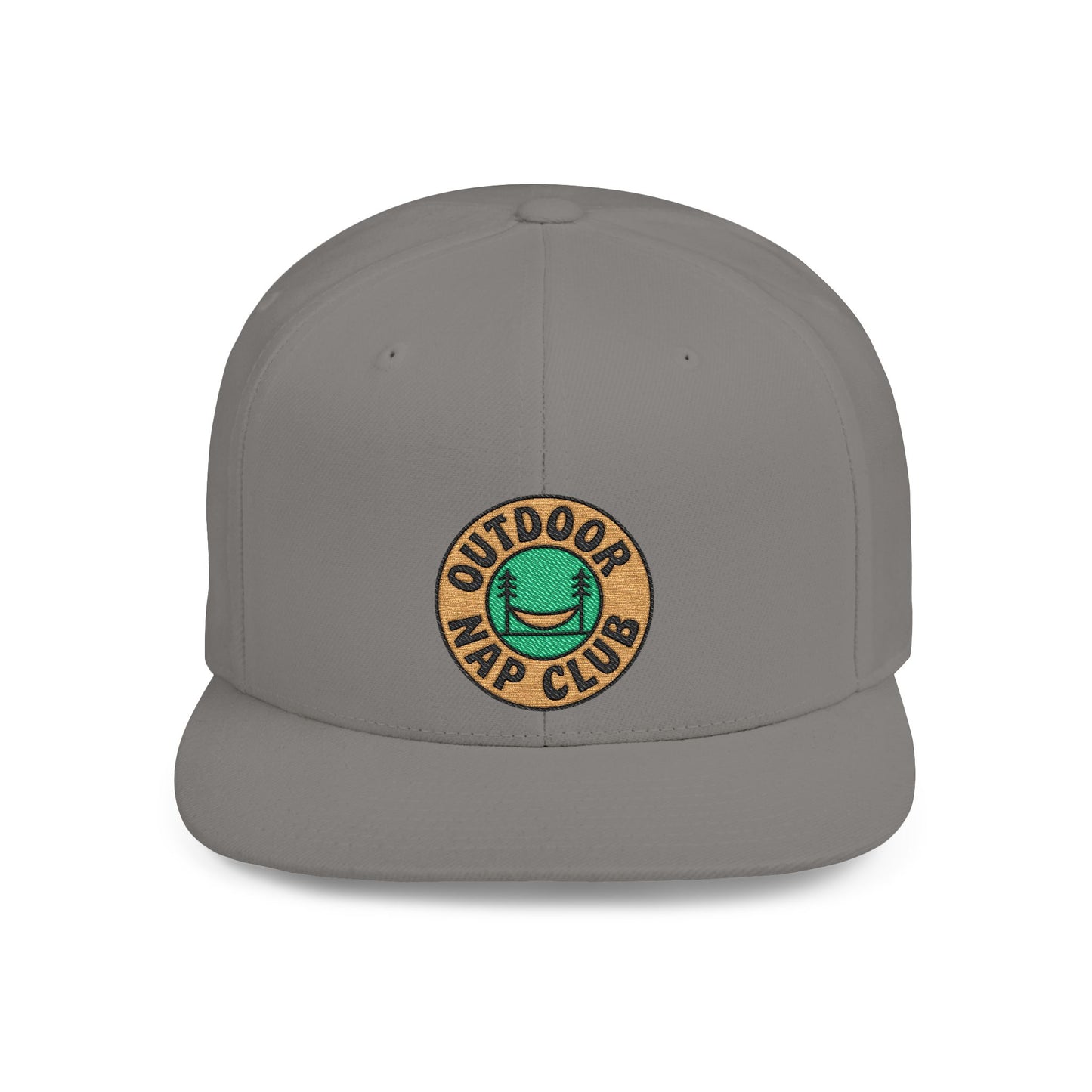 Gray cap with 'Outdoor Nap Club' logo on a white background