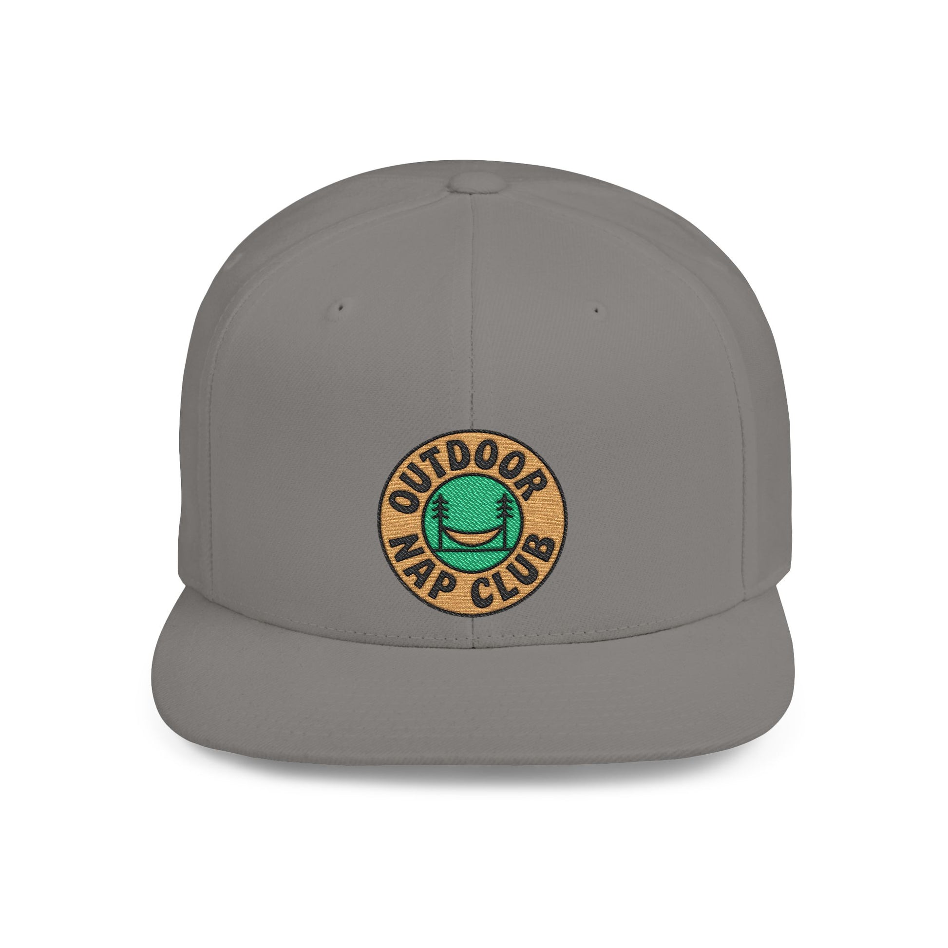 Gray cap with 'Outdoor Nap Club' logo on a white background
