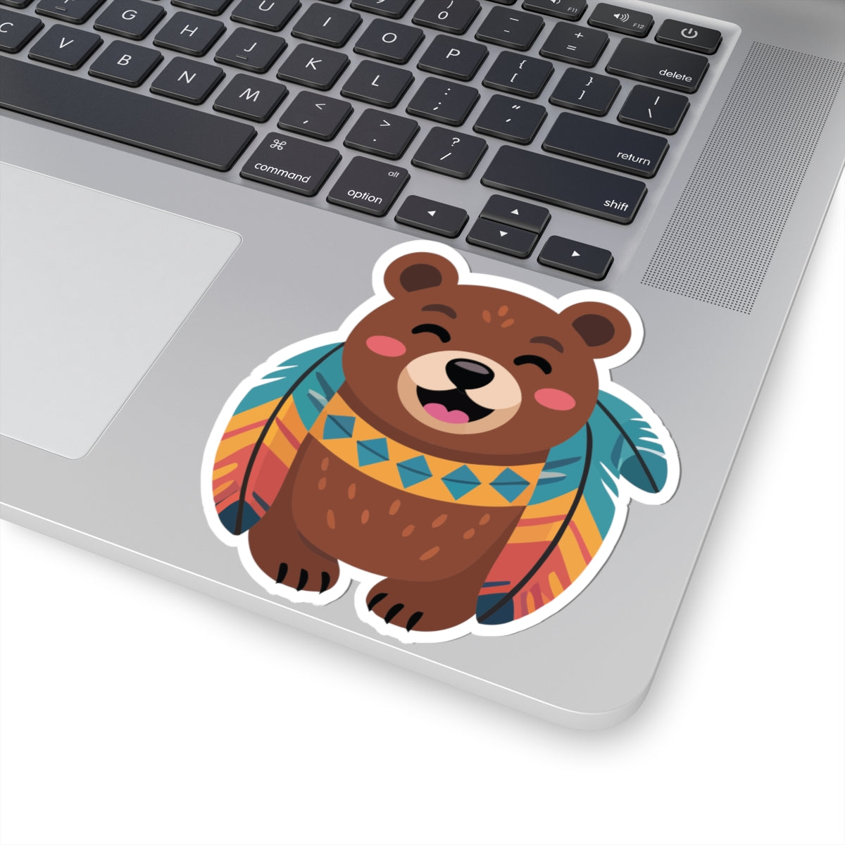TEEZOCA happy tribal bear sticker with colorful feathers